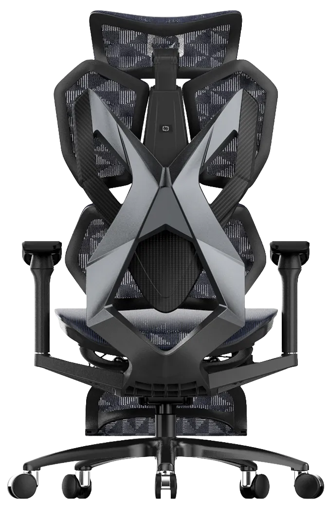Back angle of the black Xallking X5S ergonomic gaming chair in Australia with mesh back on a clear background