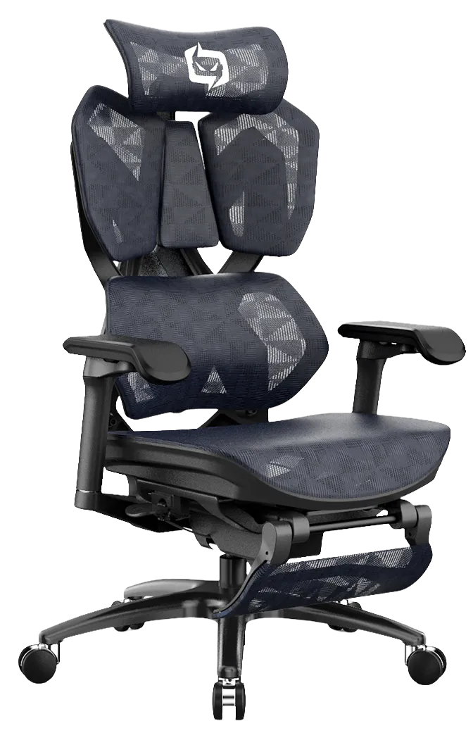 Right-side semi-front angle of the black Xallking X5S ergonomic gaming chair in Australia with mesh back and seat on a clear background