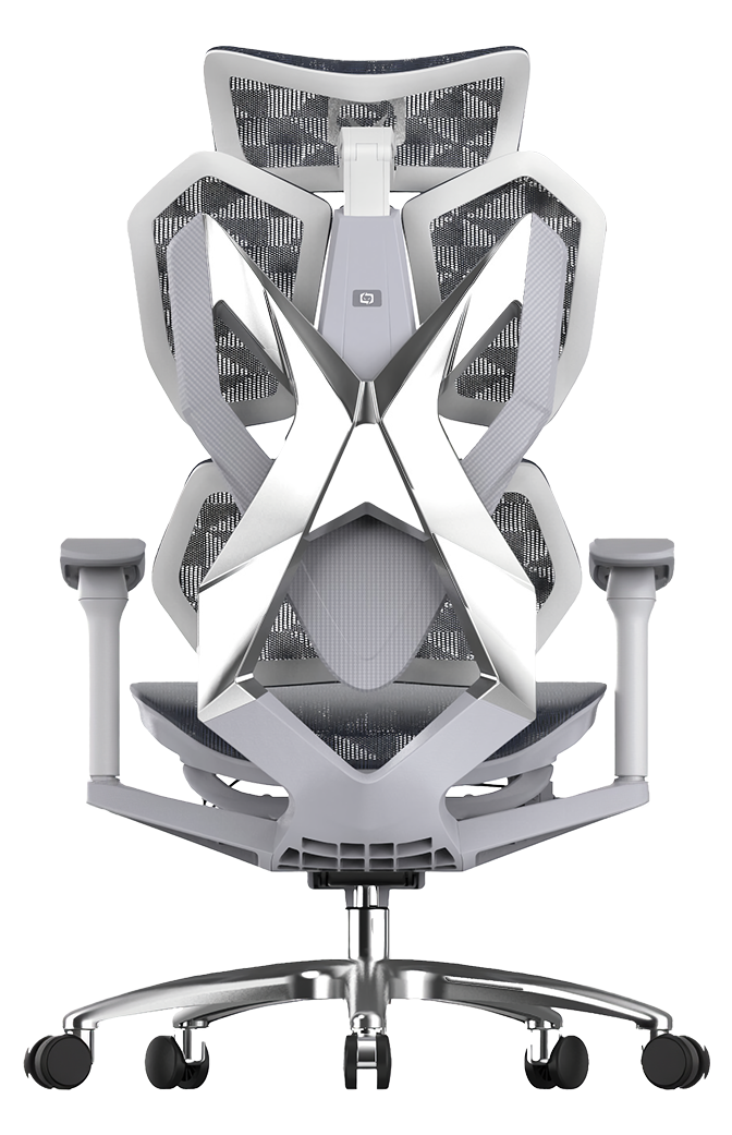Back angle of ergonomic gaming chair in Australia with mesh backrest and adjustable arms on a clear background