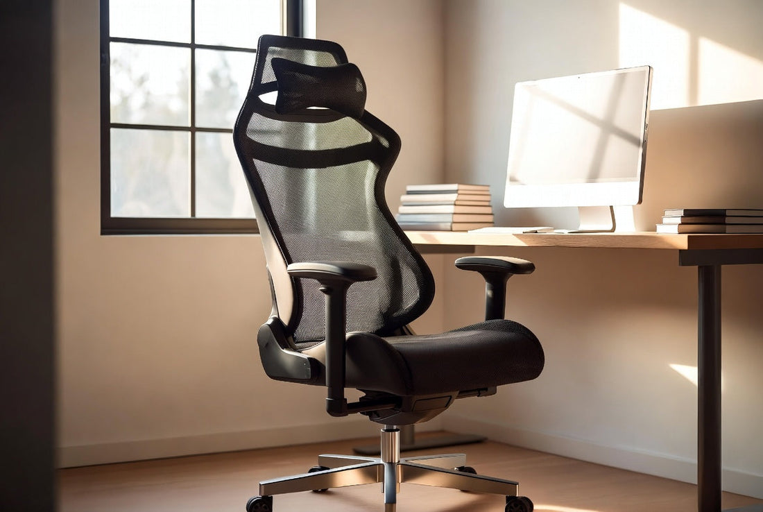 ergonomic gaming chair — full dark grey adaptive breathable mesh, modern profile, aluminium base — positioned at a clean desk in an Australian teenager's bedroom.