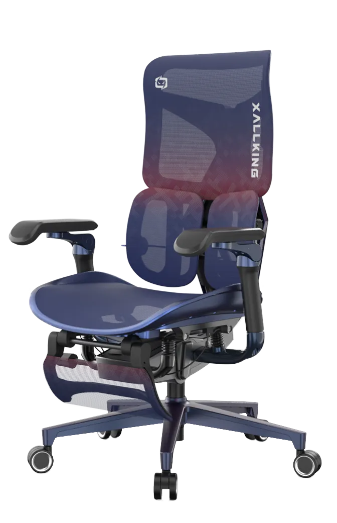 Left-side semi-front angle of the Xallking X3Pro ergonomic gaming chair in Australia with mesh backrest and 'X-Lacing' branding on a clear background