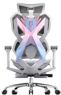 Back angle of Xallking X5F ergonomic gaming chair in Australia with coluorful pink and purple backrest on a clear background