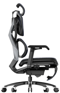 Right angle of the black Xallking X5S ergonomic gaming chair in Australia with adjustable headrest on a clear background