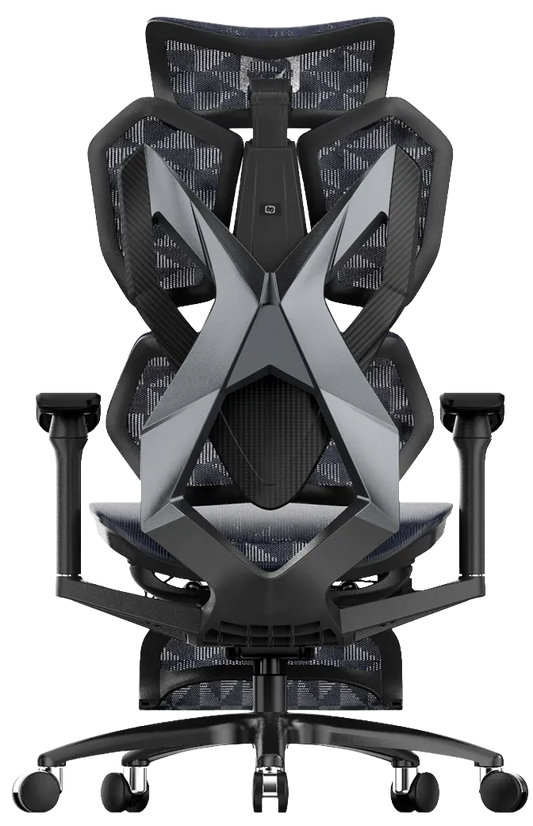 Back angle of the black Xallking X5S ergonomic gaming chair in Australia with mesh back on a clear background