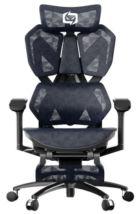 Front angle of the black Xallking X5S ergonomic gaming chair in Australia  with mesh back and black frame on a clear background