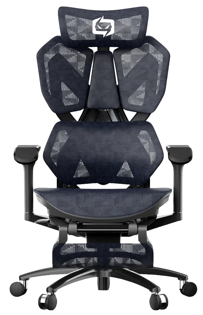 Front angle of the black Xallking X5S ergonomic gaming chair in Australia  with mesh back and black frame on a clear background