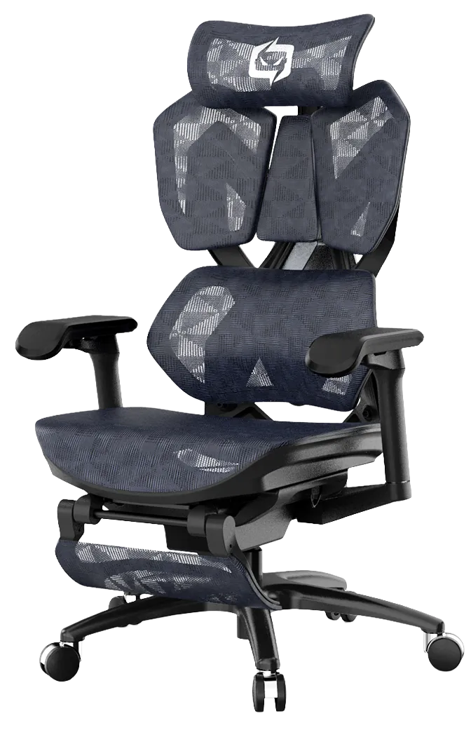 Right-side semi-front angle of the black Xallking X5S ergonomic gaming chair in Australia with mesh back and seat on a clear background