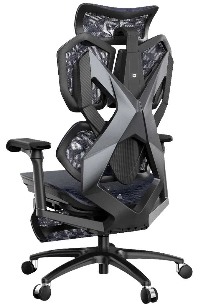 Right-side semi-back angle of the black Xallking X5S ergonomic gaming chair in Australia with mesh backrest on a clear background
