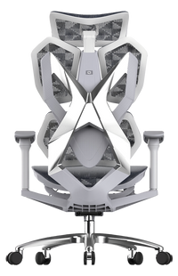 Back angle of ergonomic gaming chair in Australia with mesh backrest and adjustable arms on a clear background