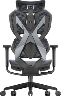 back view of ergonomic gaming chair in Australia with black and gray design on a transparent background