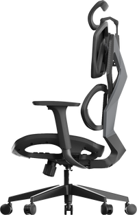 Right side view of black ergonomic gaming chair in Australia with adjustable features on a transparent background