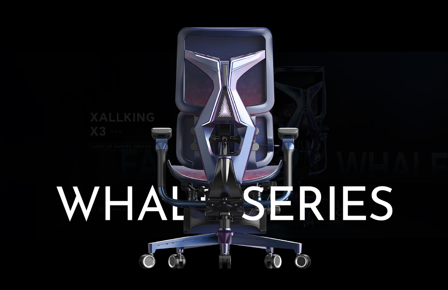Ergonomic gaming chair in Australia with 'WHALE SERIES' branding on a black background
