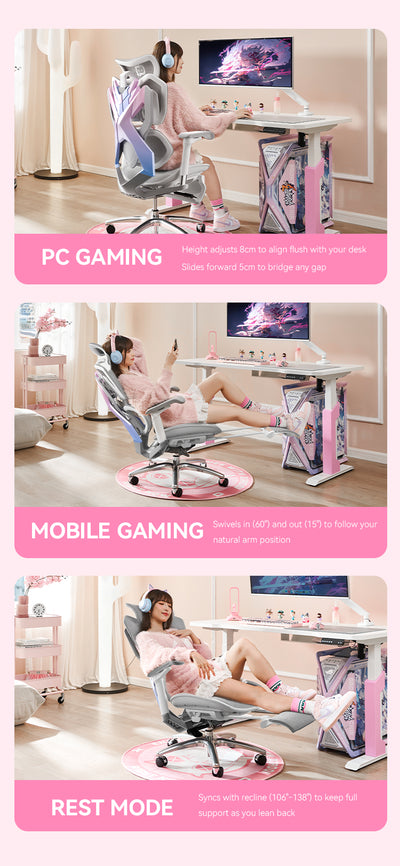 Multifunctional ergonomic gaming chair in Australia with adjustable settings for PC and mobile gaming, and a rest mode.