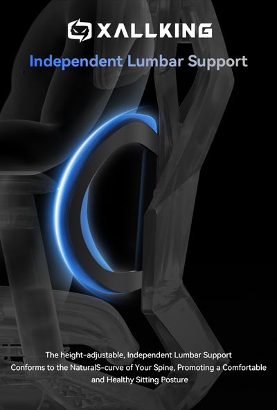 Xallking X5S ergonomic gaming chair in Australia independent lumbar support product with text on a black background
